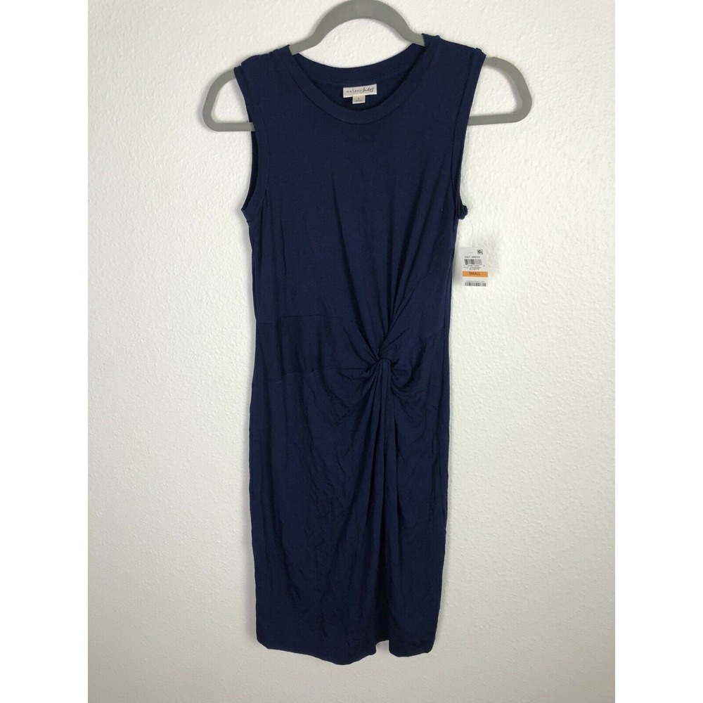 MAISON JULES NEW Women's Navy Blue Twist-Front Draped Sheath Dress Small S